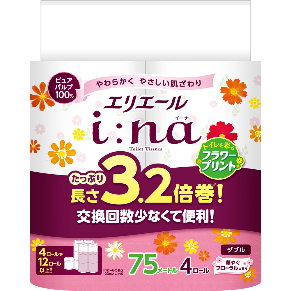 エリエールイーナ３．２倍巻き ダブル プリント ７５ｍ４Ｒ 大王製紙