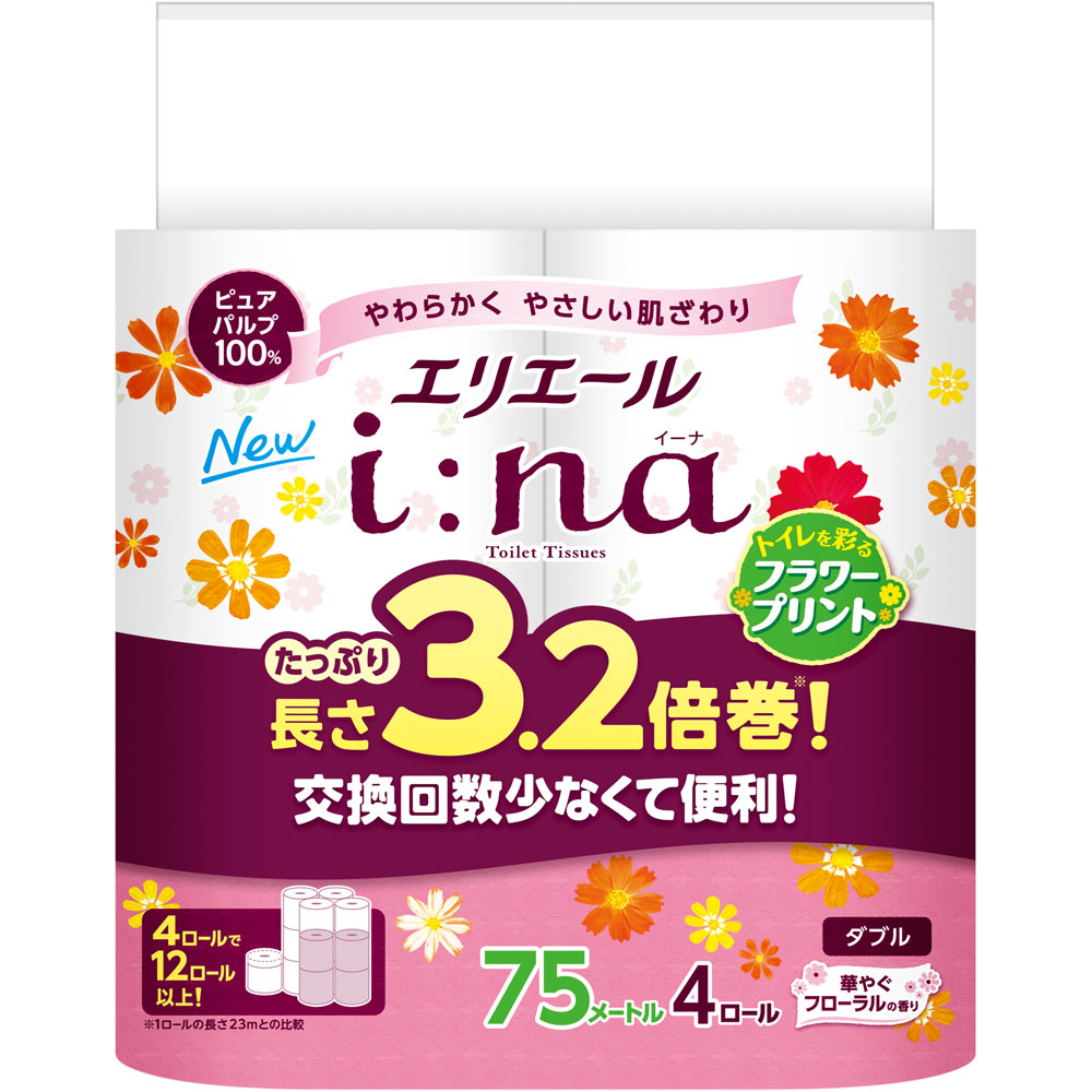 エリエールイーナ３．２倍巻き ダブル プリント ７５ｍ４Ｒ 大王製紙
