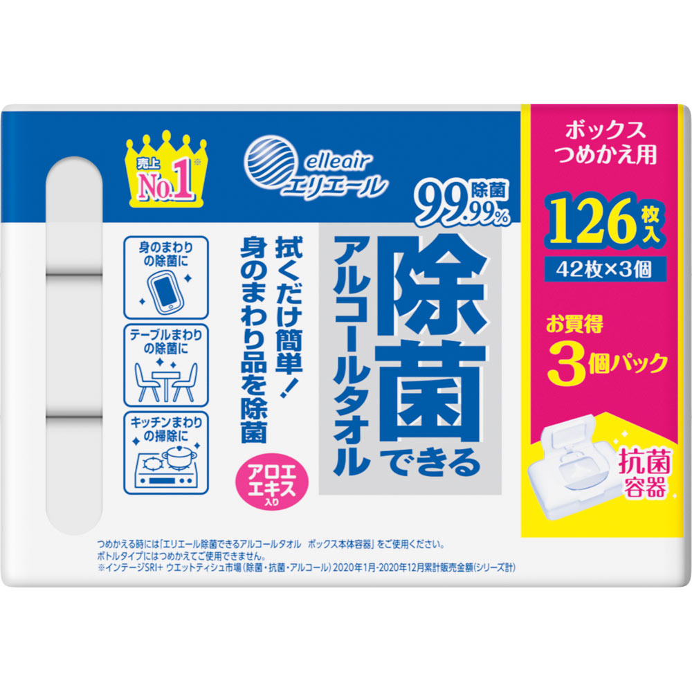 エリエール　除菌できるアルコール　ボックス替 ４２枚ｘ３Ｐ【替え】 大王製紙