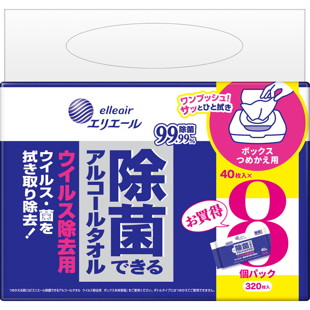 エリエール　除菌・ウイルス除去用　ボックス替 ４０枚ｘ８Ｐ【替え】 大王製紙