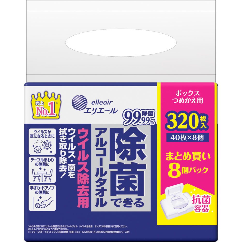 除菌できるアルコールタオル ウイルス除去用 ボックスつめかえ用 すみっコぐらし企画品 ４０枚ｘ８Ｐ【替え】 大王製紙