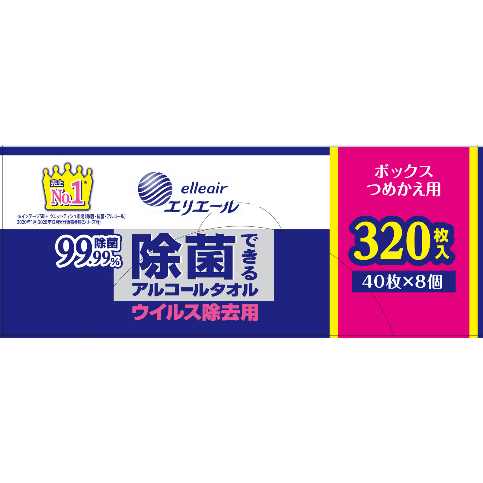 エリエール　除菌・ウイルス除去用　ボックス替 ４０枚ｘ８Ｐ【替え】 大王製紙