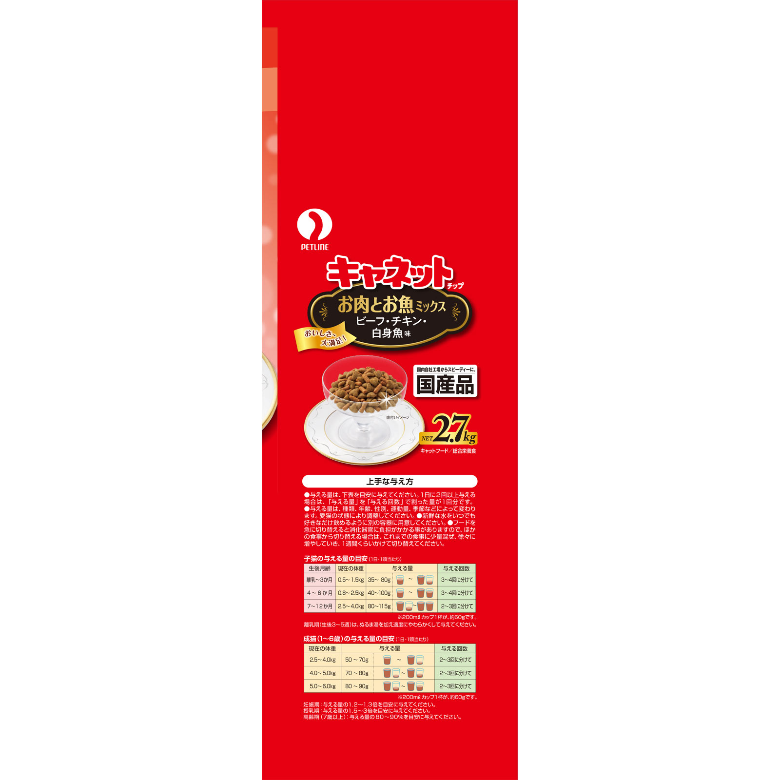 ＜キャネットチップ＞ お肉とお魚ミックス ２．７ｋｇ ペットライン