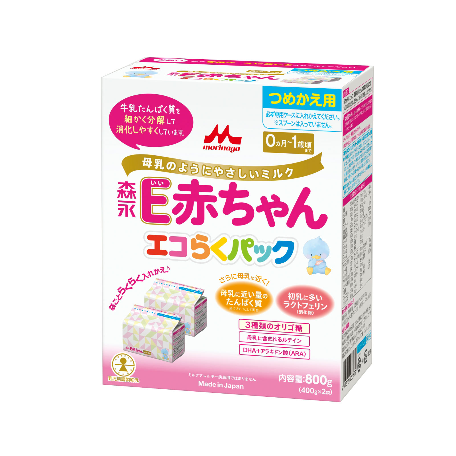 E赤ちゃん エコらくパック つめかえ用 400g x2袋 3箱 ケース付き-