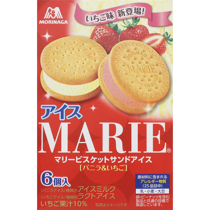 マリービスケットサンドアイス＜バニラ＆いちご＞ ３８ｍｌ×６ 森永製菓