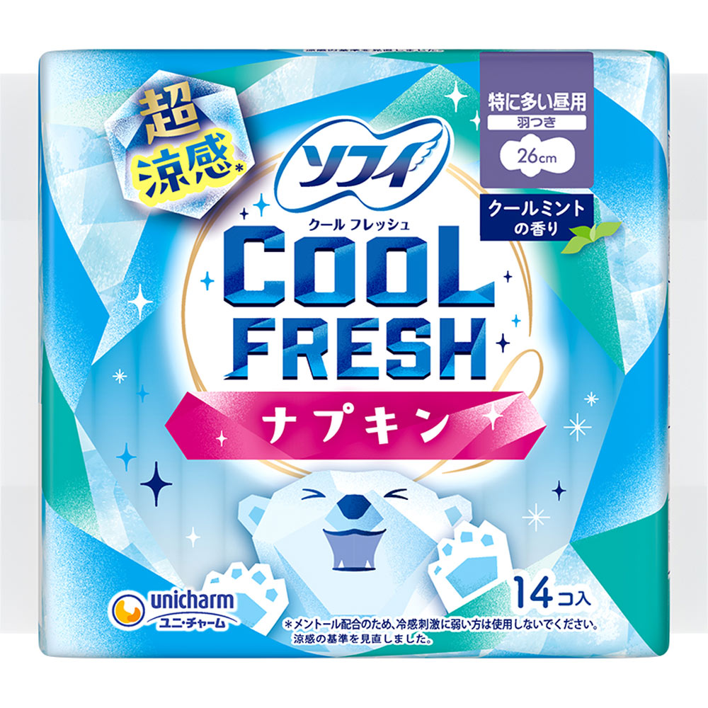 ソフィクールフレッシュ超涼感ナプキン２６０羽つき １４枚 ユニ・チャーム (医薬部外品)