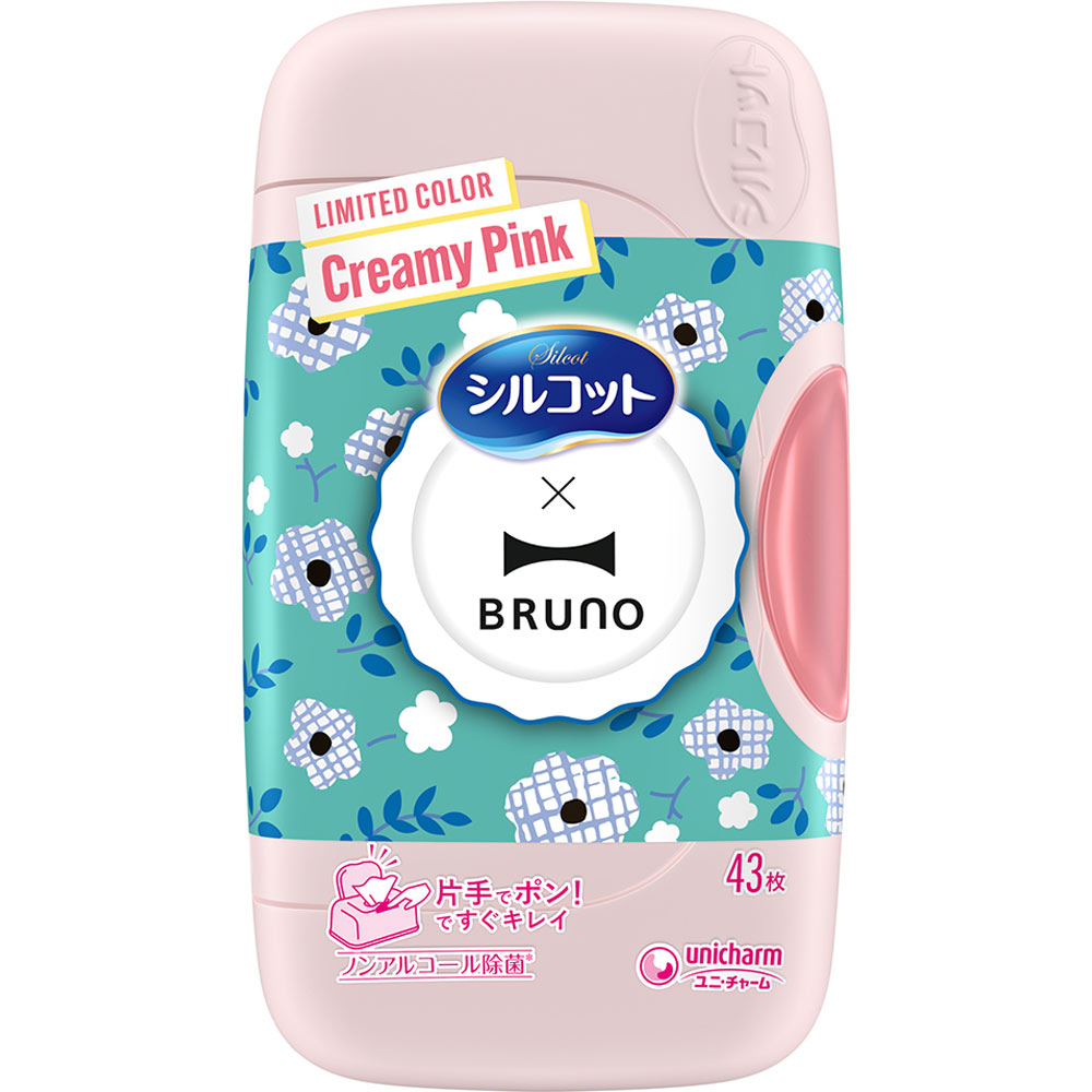 シルコット ノンアルコール除菌 ノンアルコールタイプ 本体　 BRUNOデザイン クリーミーピンク ４３枚 ユニ・チャーム
