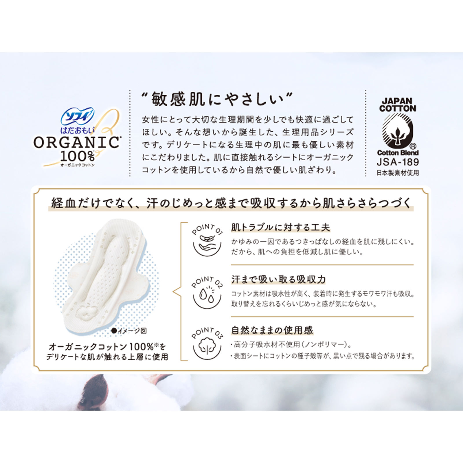 オーガニックコットンナプキン　17個セット 軽い日用 羽なし17.5cm | ソフィはだおもいオーガニックコットン