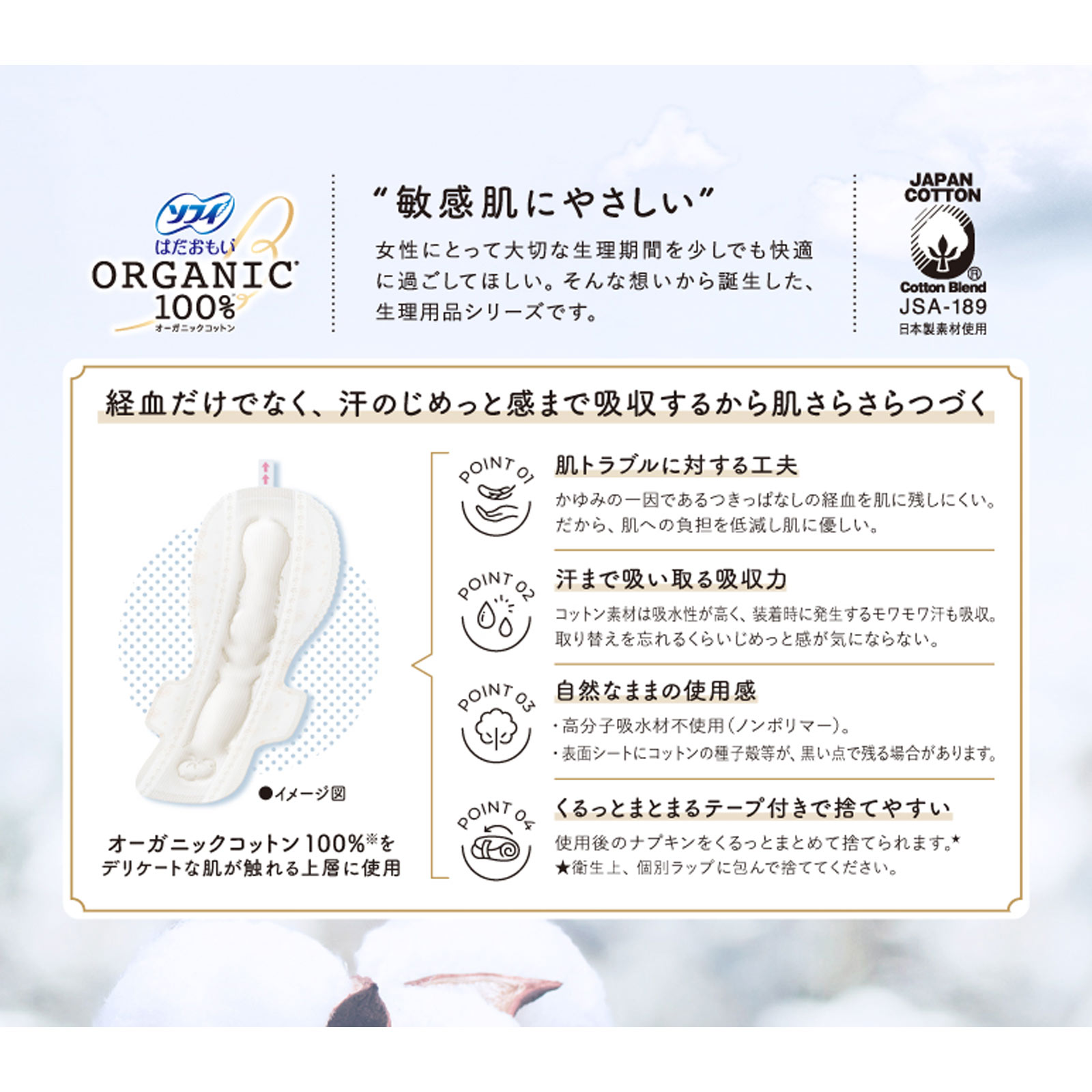 ソフィはだおもい オーガニックコットン 特に多い夜用 360 8枚 ユニ・チャーム (医薬部外品)