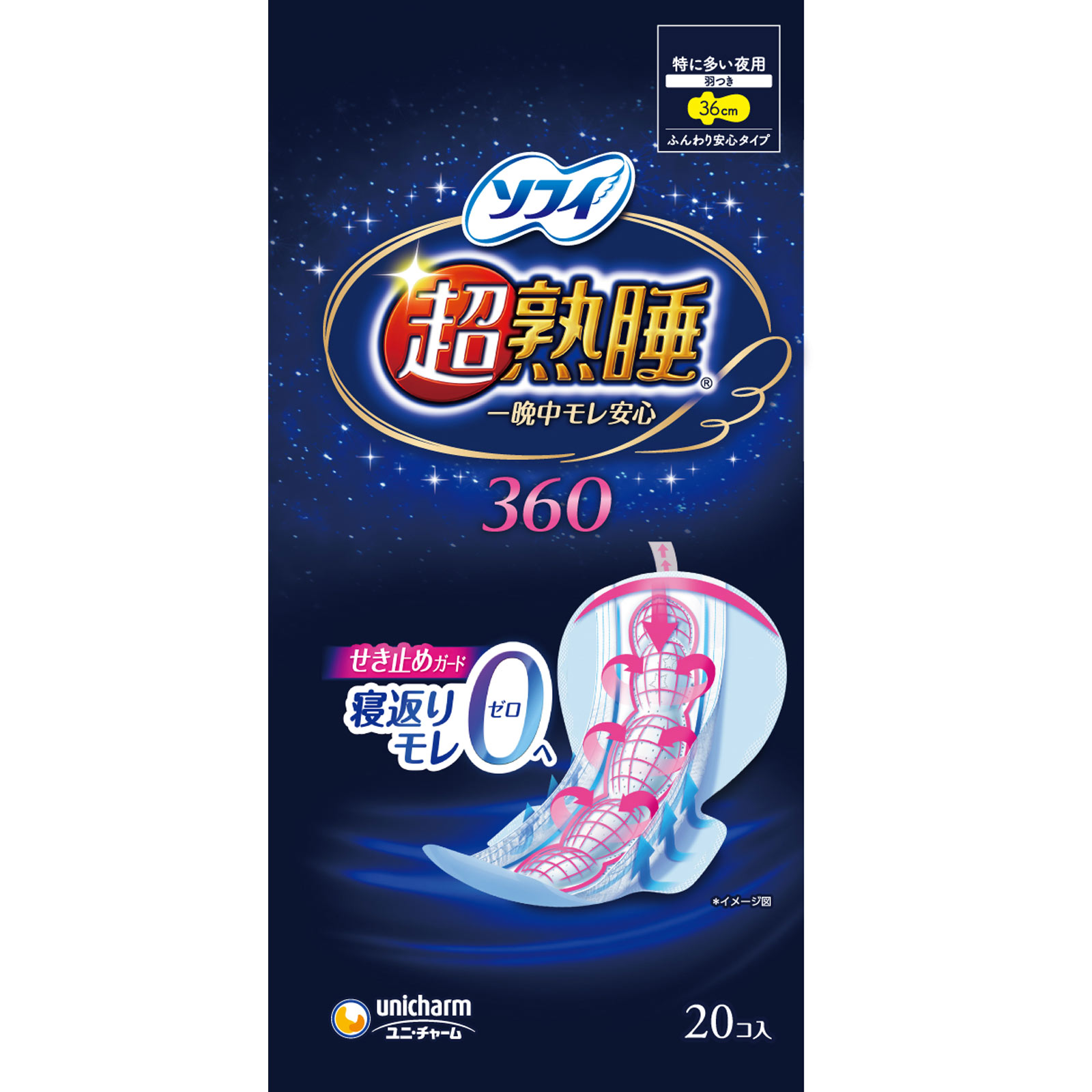 ソフィ 超熟睡ガード 特に多い夜用 羽つき 360 20枚 ユニ・チャーム