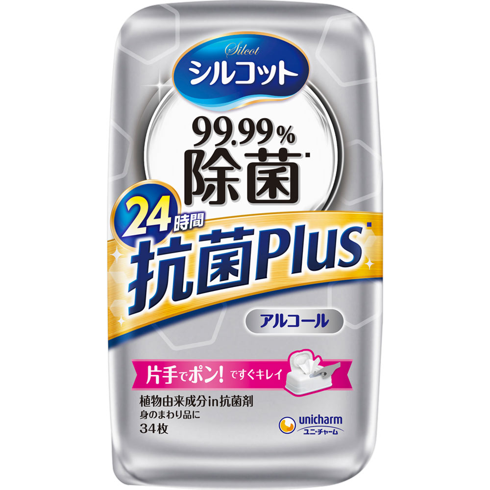シルコット ９９．９９％除菌 抗菌プラス ウェットティッシュ アルコールタイプ 本体 ３４枚 ユニ・チャーム