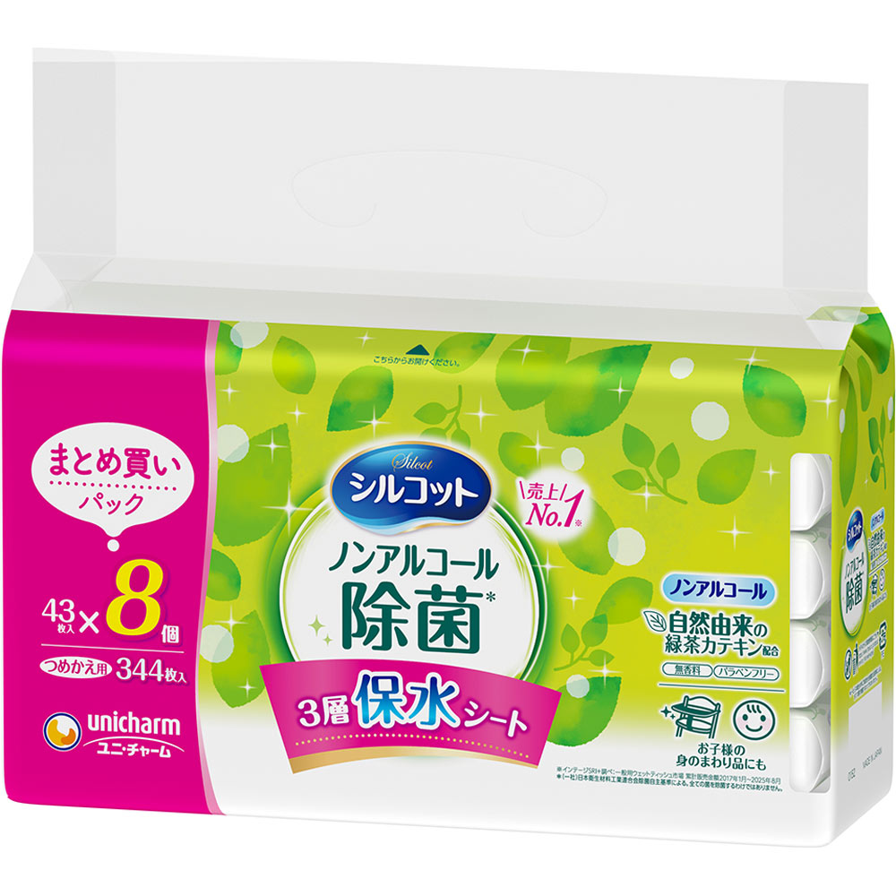 シルコット ノンアルコール除菌 ウェットティッシュ ノンアルコールタイプ 詰替 ４３枚×８ ユニ・チャーム
