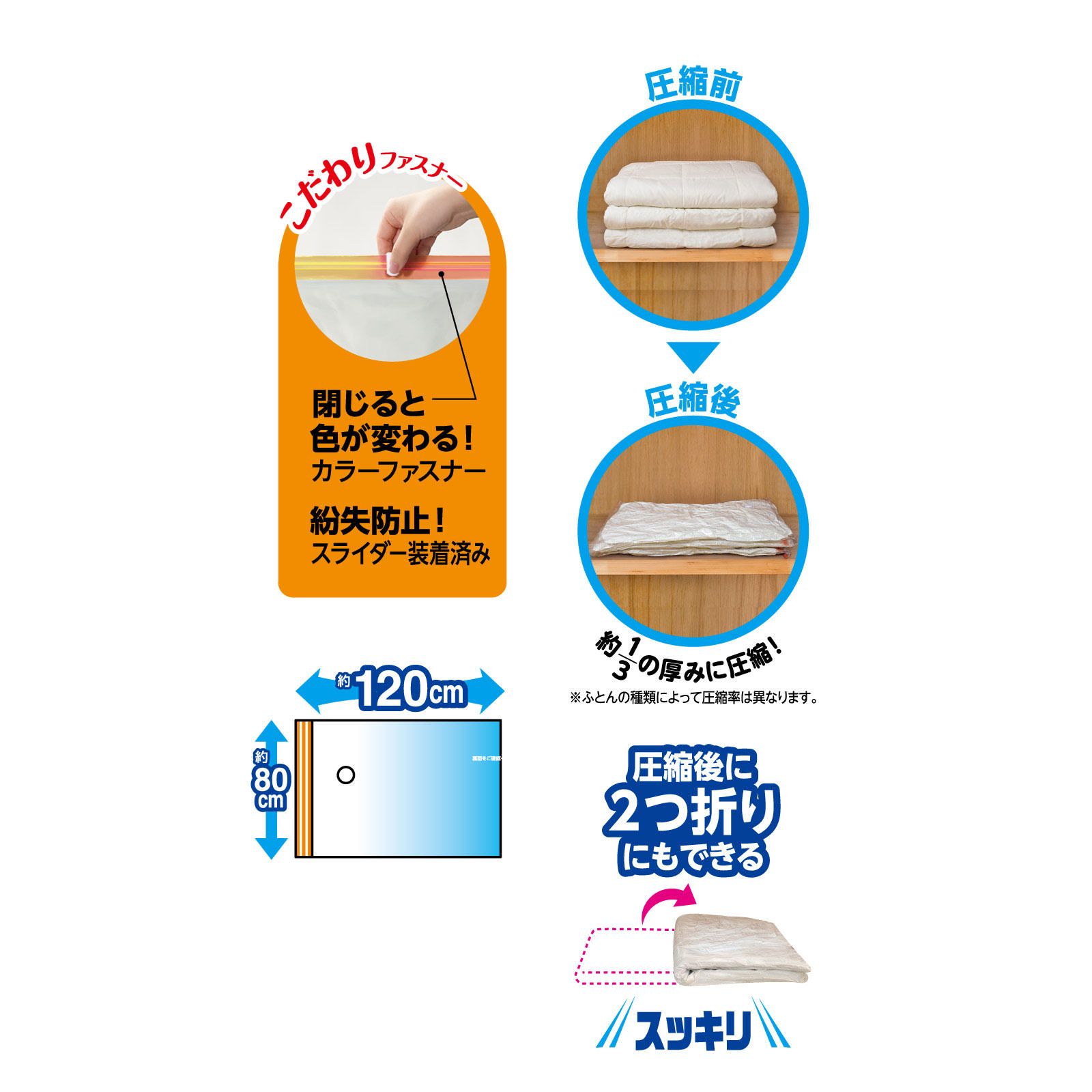 スティック掃除機対応ふとん圧縮袋 Ｍ ２枚入 レック
