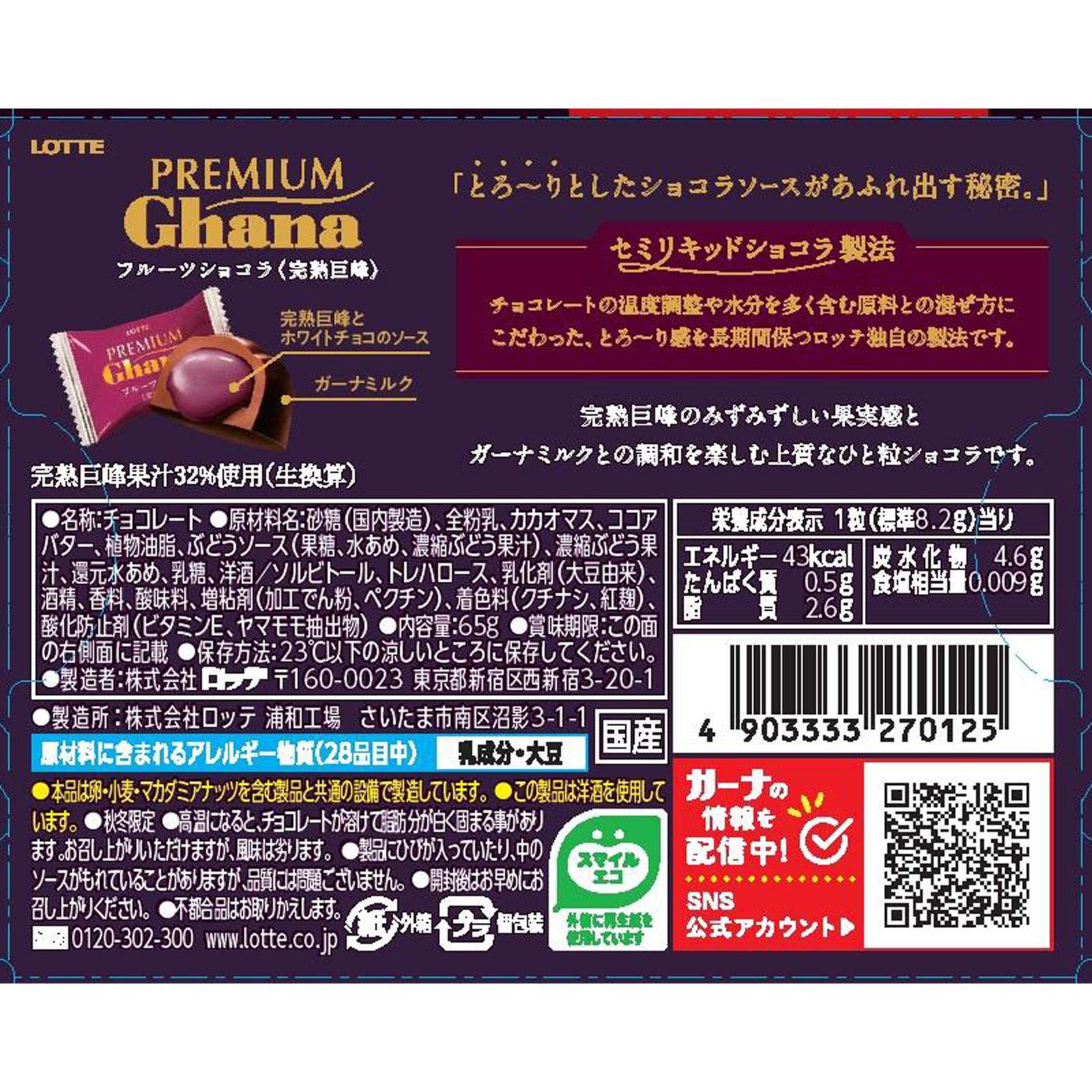 プレミアムガーナ　フルーツショコラ＜完熟巨峰＞ ６５ｇ ロッテ