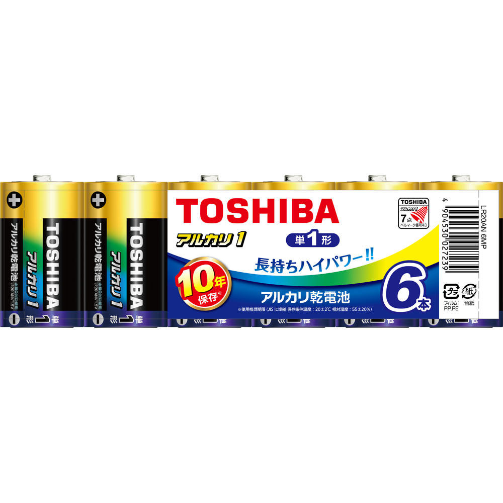 東芝 アルカリ１ 単１形 ６本 ＬＲ２０ＡＮ６ＭＰ 東芝電池