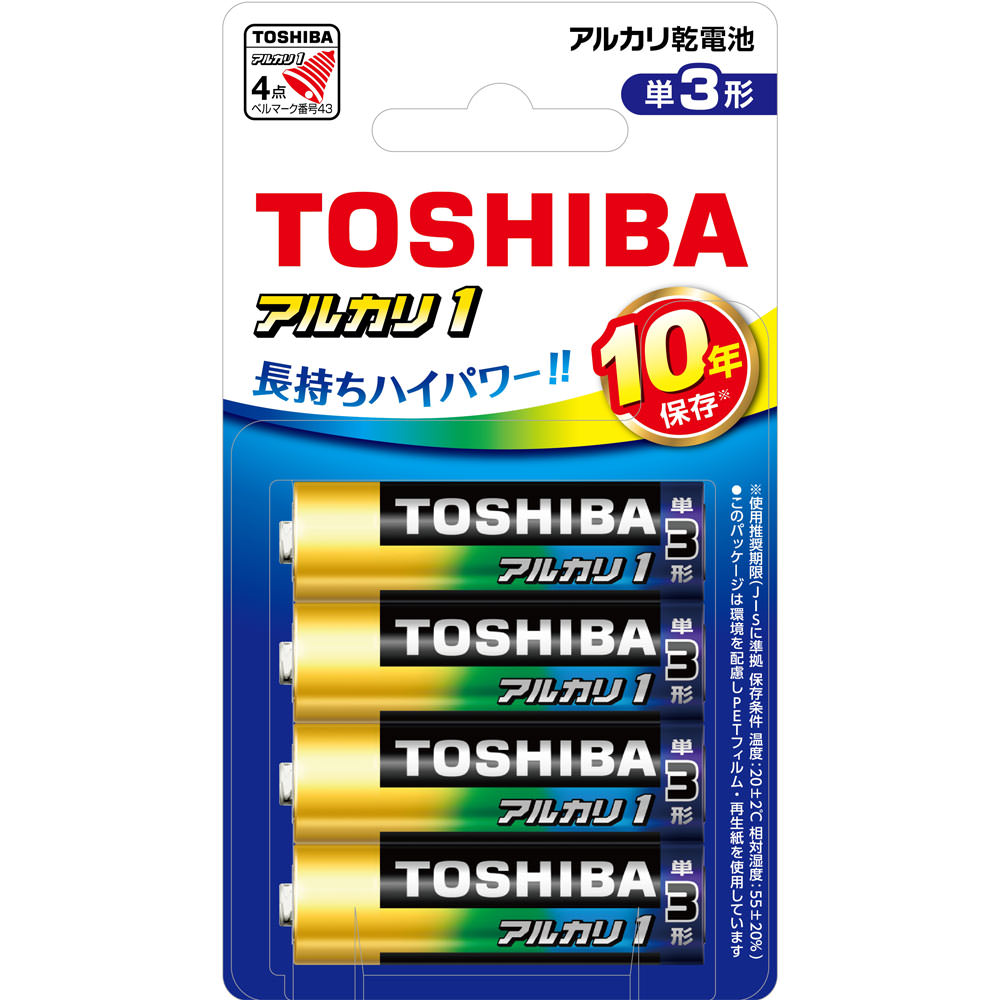 アルカリ１単３形４本パック１０年貯蔵 ＬＲ６ＡＮ４ＢＰ 東芝電池
