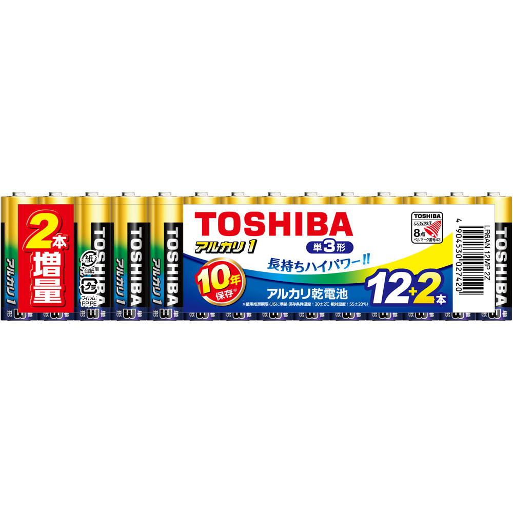 東芝 アルカリ１ 単３ １２本＋２本 ＬＲ６ＡＮ１２ＭＰ２Ｚ 東芝電池