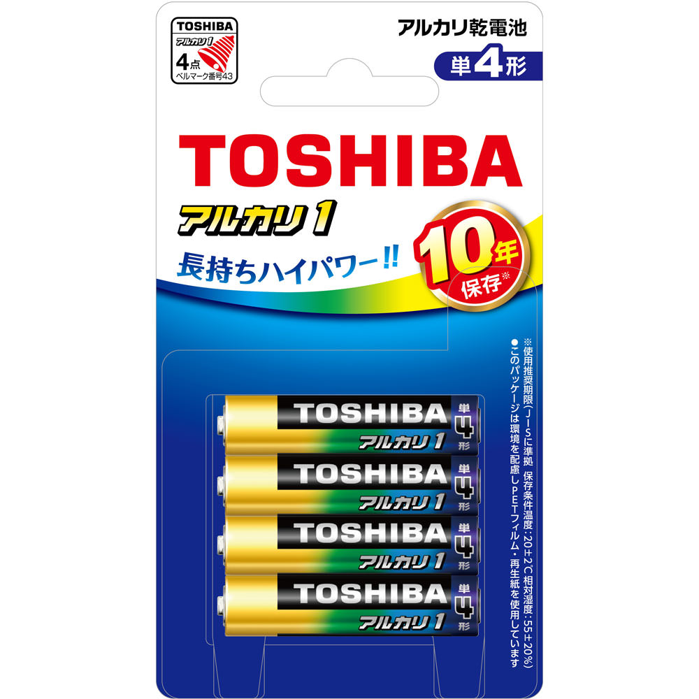 アルカリ１単４形４本パック１０年貯蔵 ＬＲ３ＡＮ４ＢＰ 東芝電池