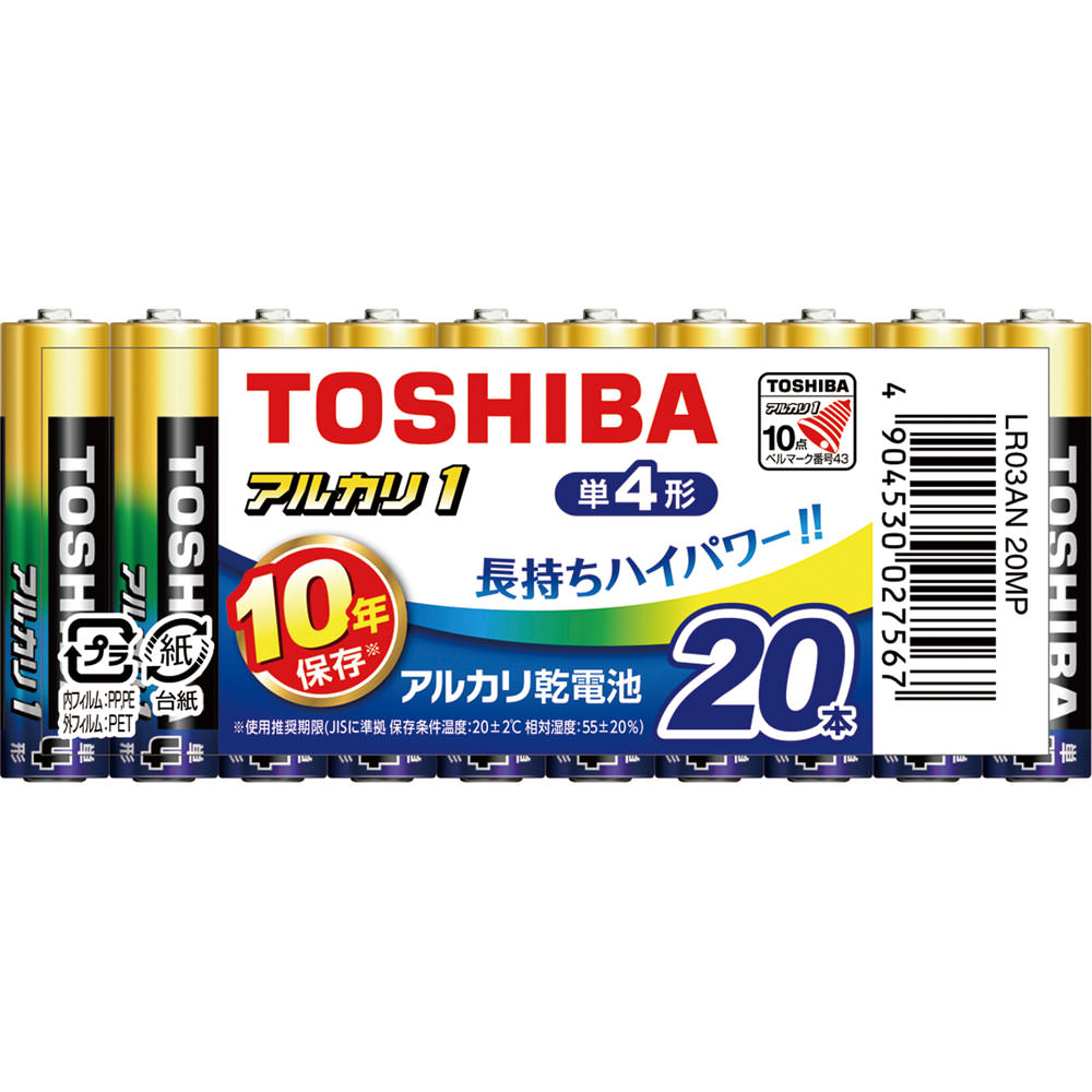 東芝 アルカリ１ 単４ ２０本 ＬＲ０３ＡＮ２０ＭＰ 東芝電池
