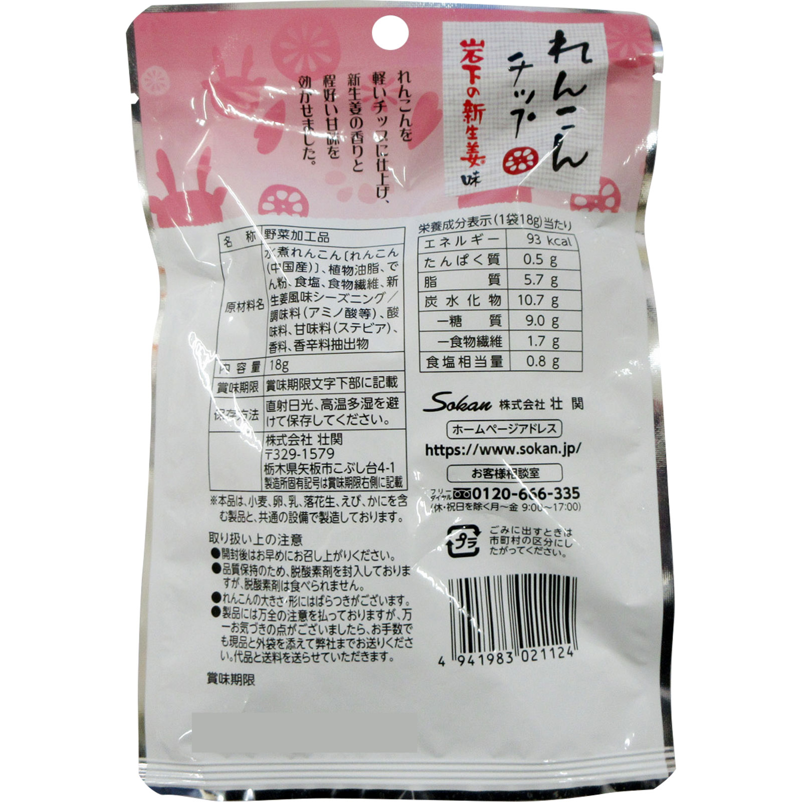 れんこんチップ 岩下の新生姜味 １８ｇ 壮関