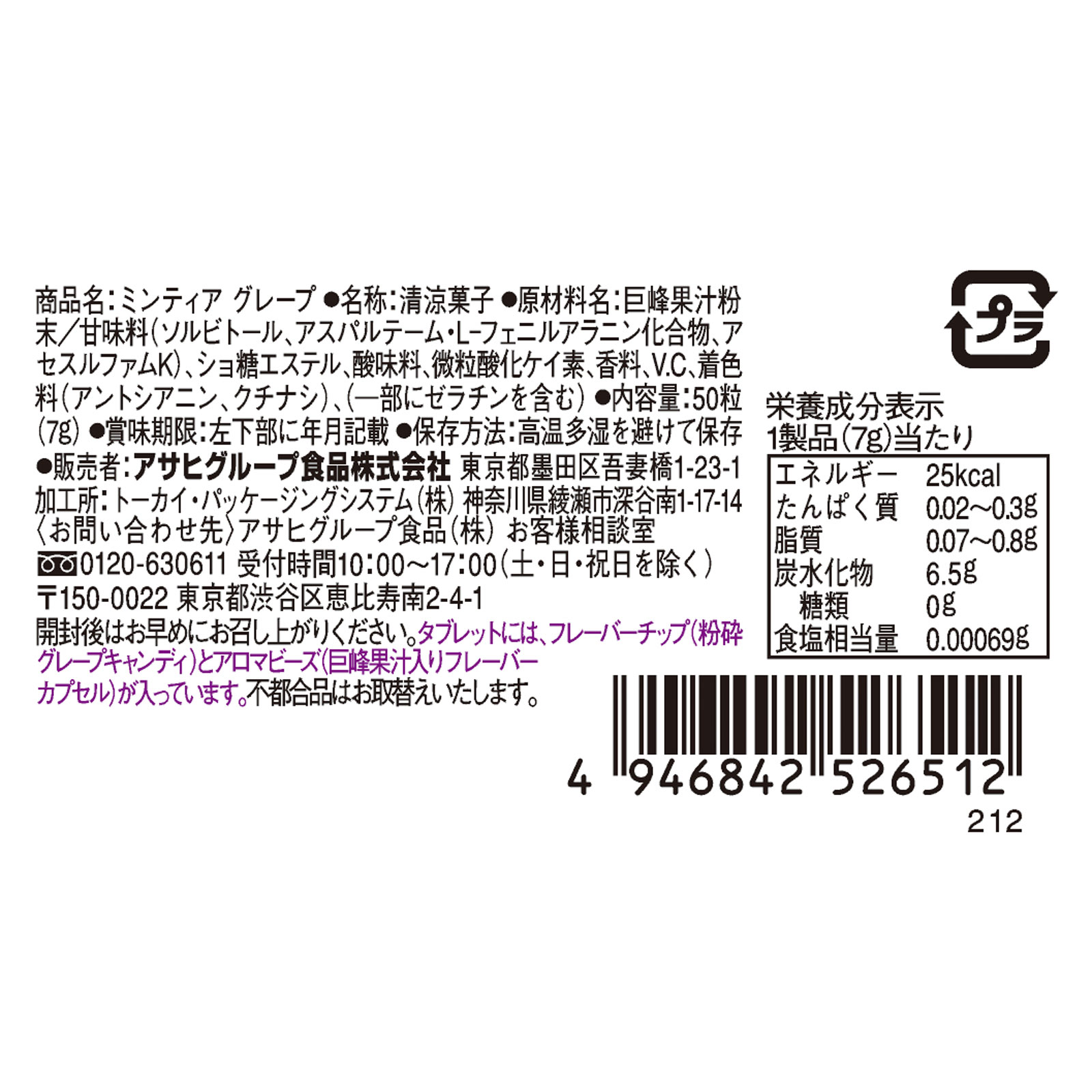 ミンティア グレープ ５０粒 アサヒグループ食品株式会社