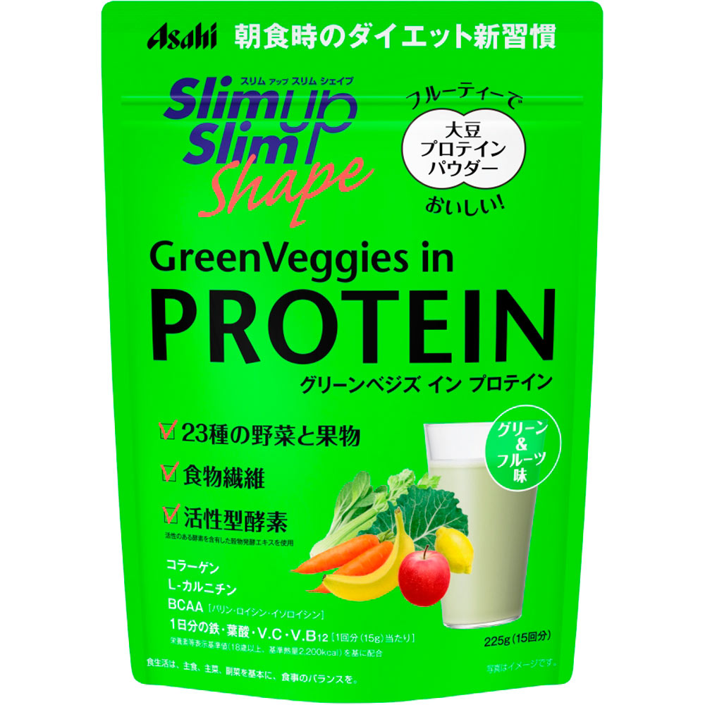 スリムアップスリム シェイプグリーンベジズインプロテイン ２２５ｇ（１５回分） アサヒグループ食品株式会社