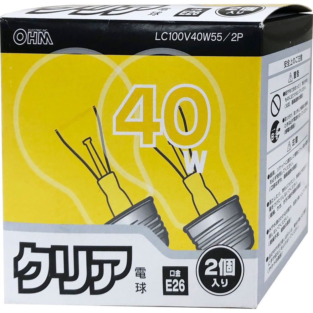 ＯＨＭ　クリア電球４０Ｗ形２Ｐ ＬＣ１００Ｖ３８Ｗ２ＰＡ オーム電機