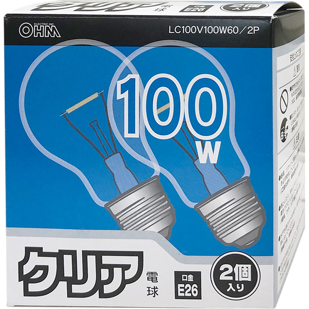 ＯＨＭ　クリア電球１００Ｗ形２Ｐ ＬＣ１００Ｖ９５Ｗ２ＰＡ オーム電機