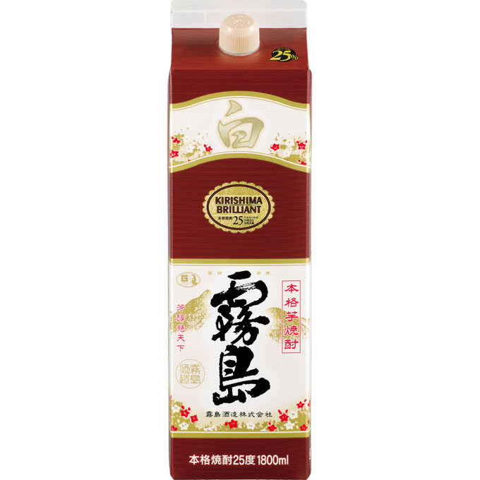 白霧島 ２５度 芋 パック １８００ｍｌ 霧島酒造
