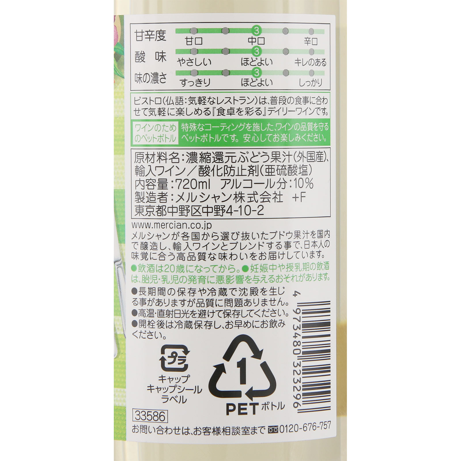 ビストロ ペットボトル 白 ７２０ｍｌ メルシャン