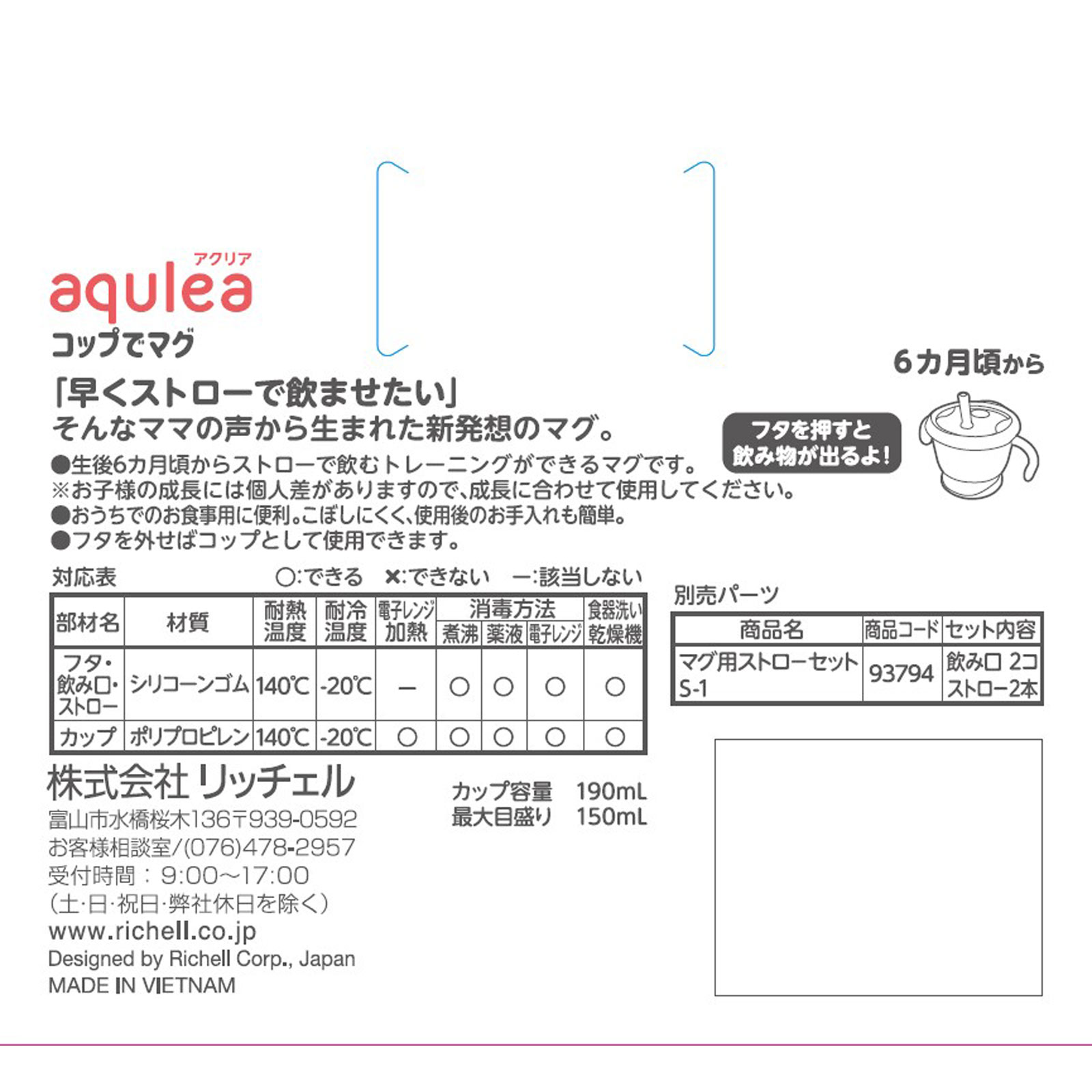 アクリア コップでマグ ストロータイプ ネイビーブルー リッチェル