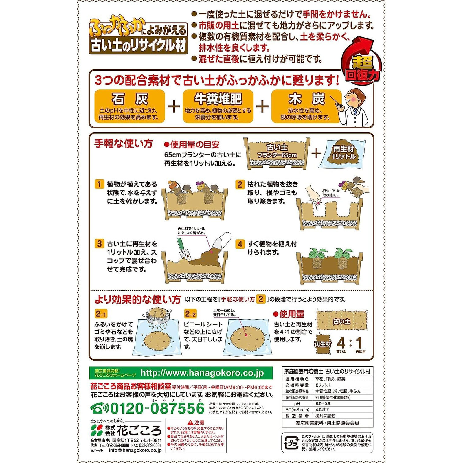 古い土のリサイクル材 ２Ｌ 花ごころ