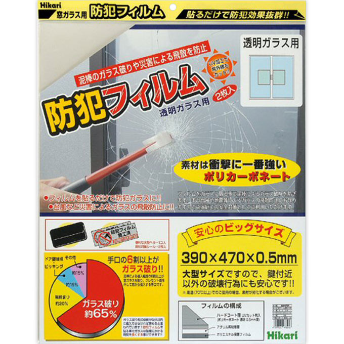 防犯フィルム 透明ガラス用 ０．５Ｘ４７０Ｘ３９０ 光