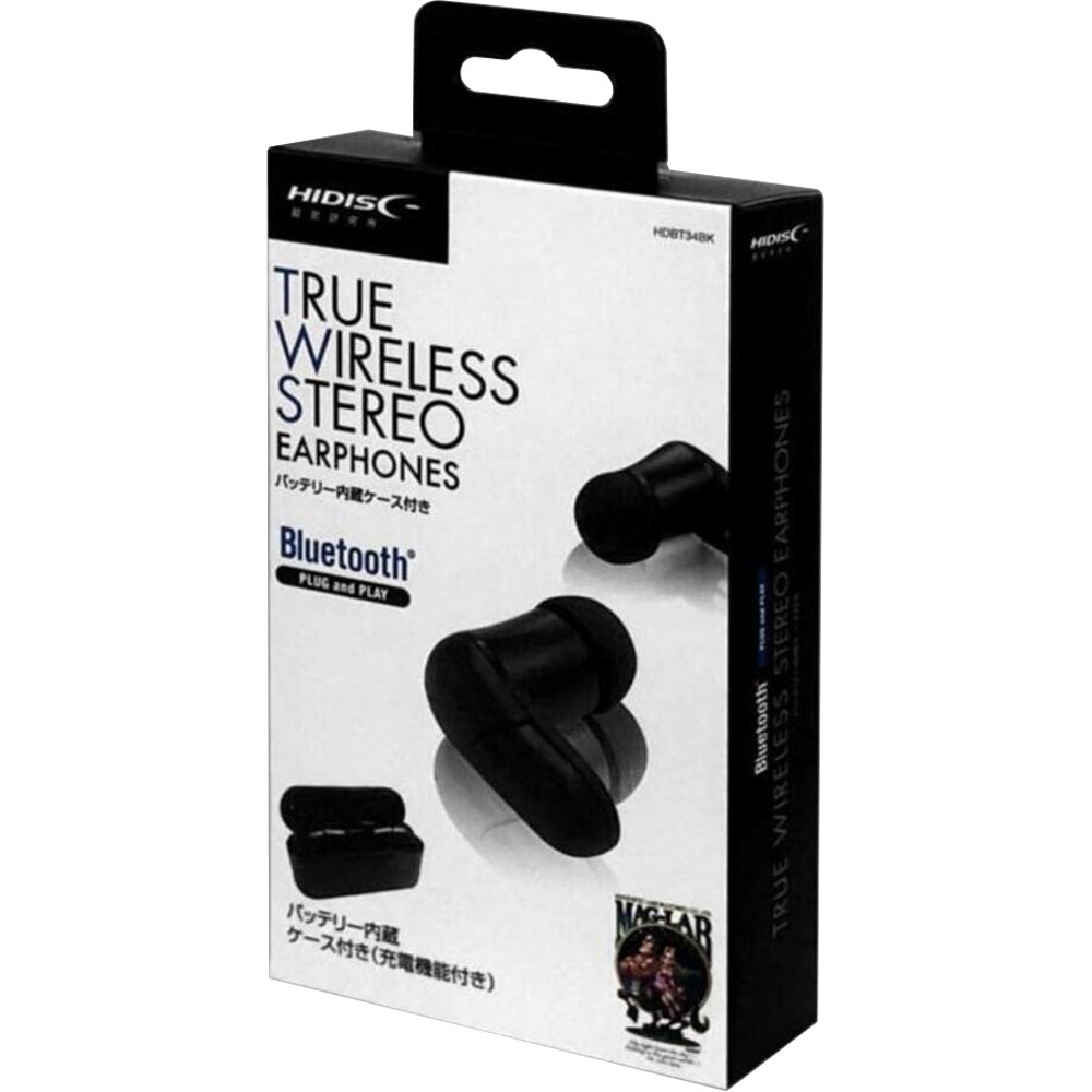 バッテリー内蔵ケース付き TRUE WIRELESS STREO Bluetoothイヤフォン ブラック ブルートゥース４．２黒 磁気研究所