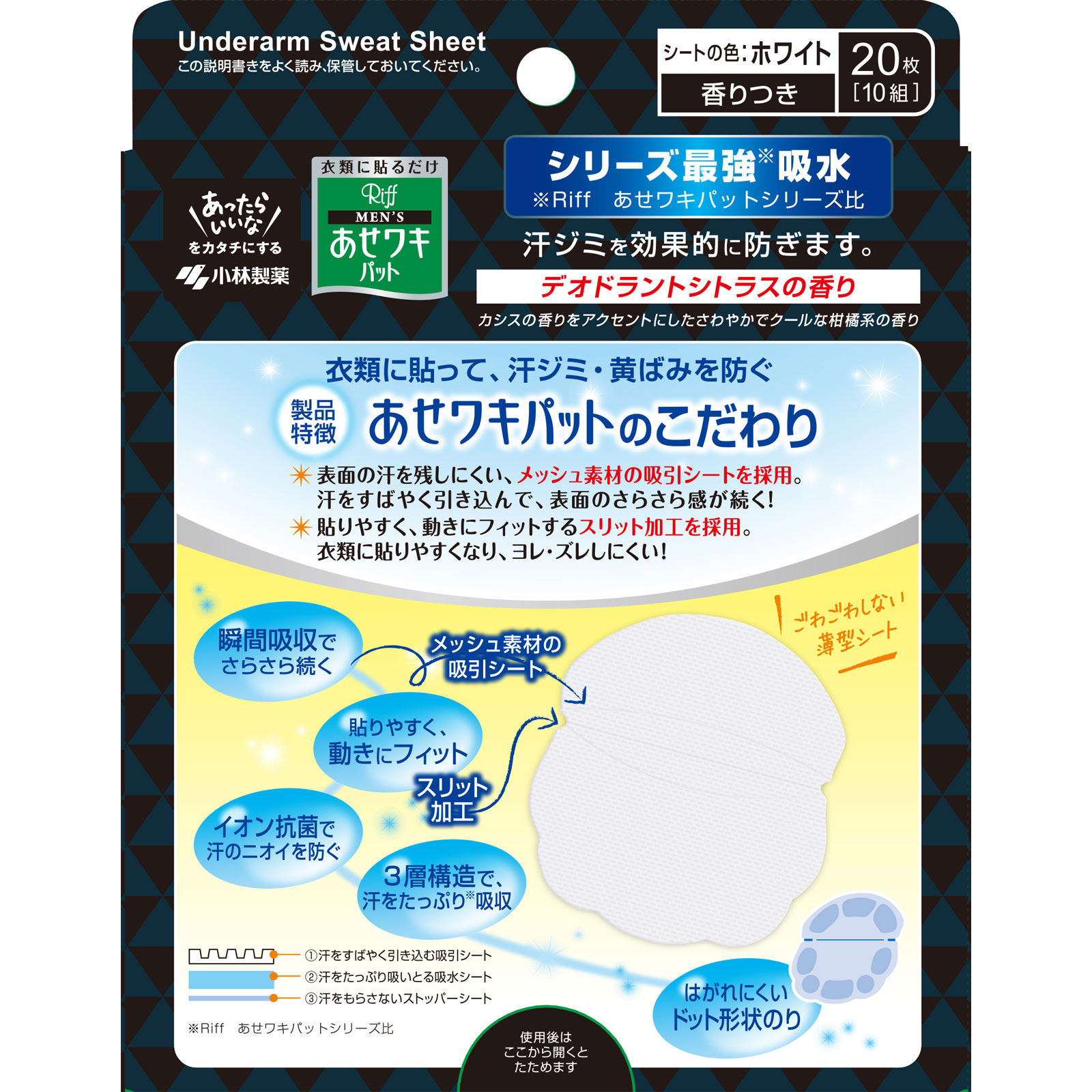 メンズあせワキパット ２０枚 小林製薬