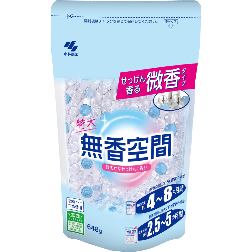 無香空間特大ほのかなせっけんつめ替用パウチ ６４８ｇ 小林製薬