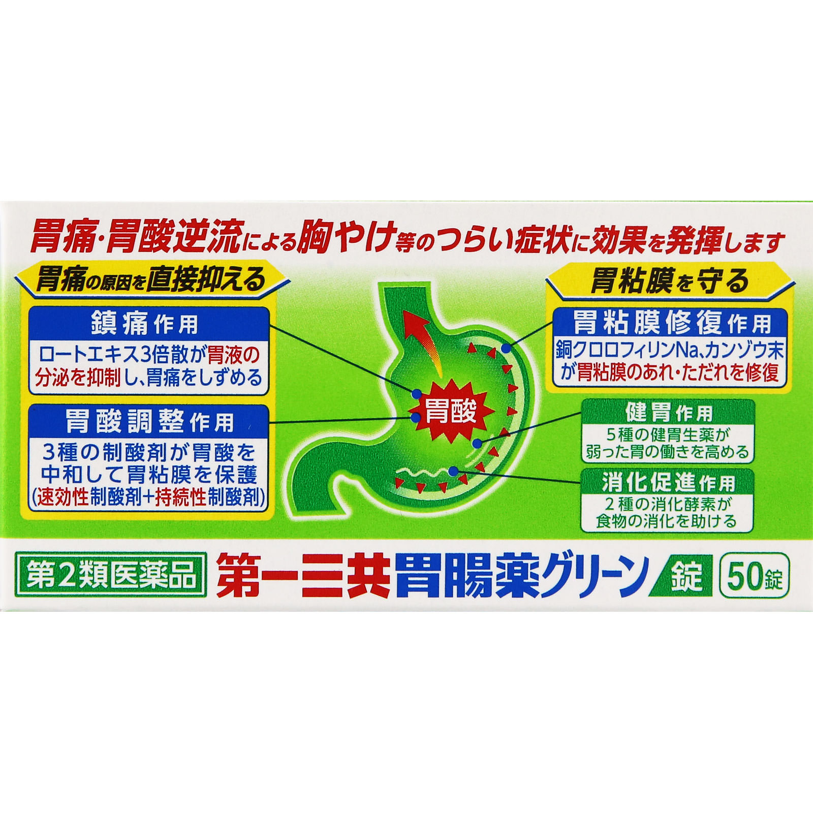 第一三共胃腸薬グリーン錠 ５０錠 第一三共ヘルスケア 【第2類医薬品】