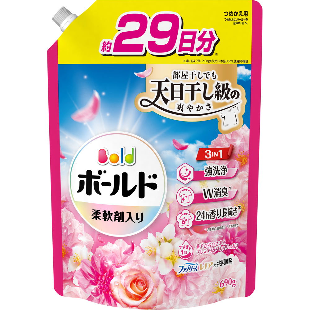 ボールド 柔軟剤入り 洗濯洗剤 液体 華やかおひさまとプレミアムブロッサムの香り 詰め替え 超特大 ６９０ｇ Ｐ＆Ｇジャパン
