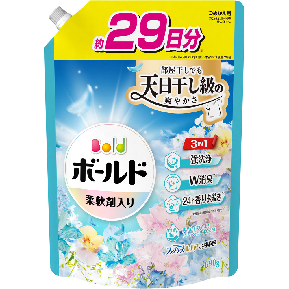 ボールド 柔軟剤入り 洗濯洗剤 液体 爽やかおひさまとフレッシュサボンの香り 詰め替え 超特大 ６９０ｇ Ｐ＆Ｇジャパン