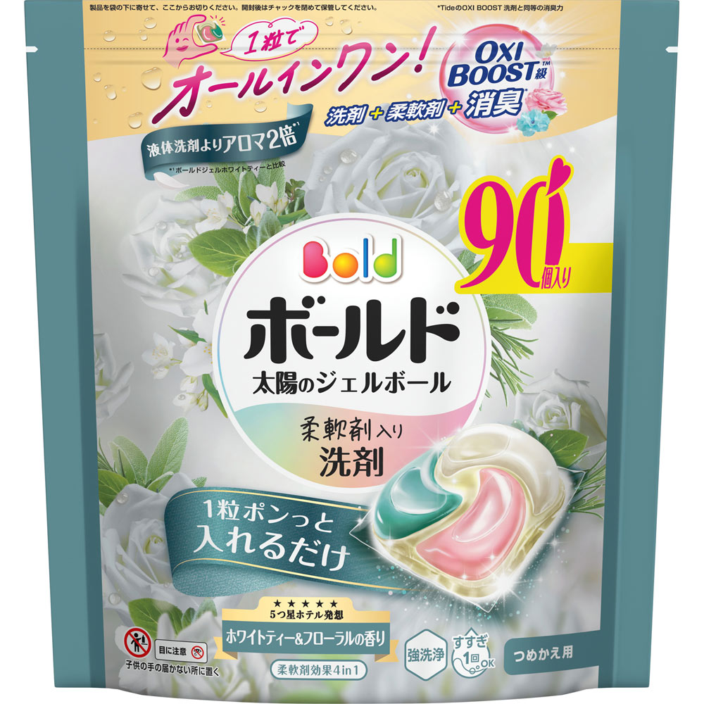 ボールドジェルボール４Ｄ　ホワイトティーアンドフローラルの香り　つめかえテラジャンボサイズ ９０個 Ｐ＆Ｇジャパン