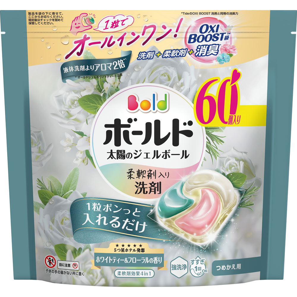ボールドジェルボール４Ｄ　ホワイトティーアンドフローラルの香り　つめかえメガジャンボサイズ ６０個 Ｐ＆Ｇジャパン