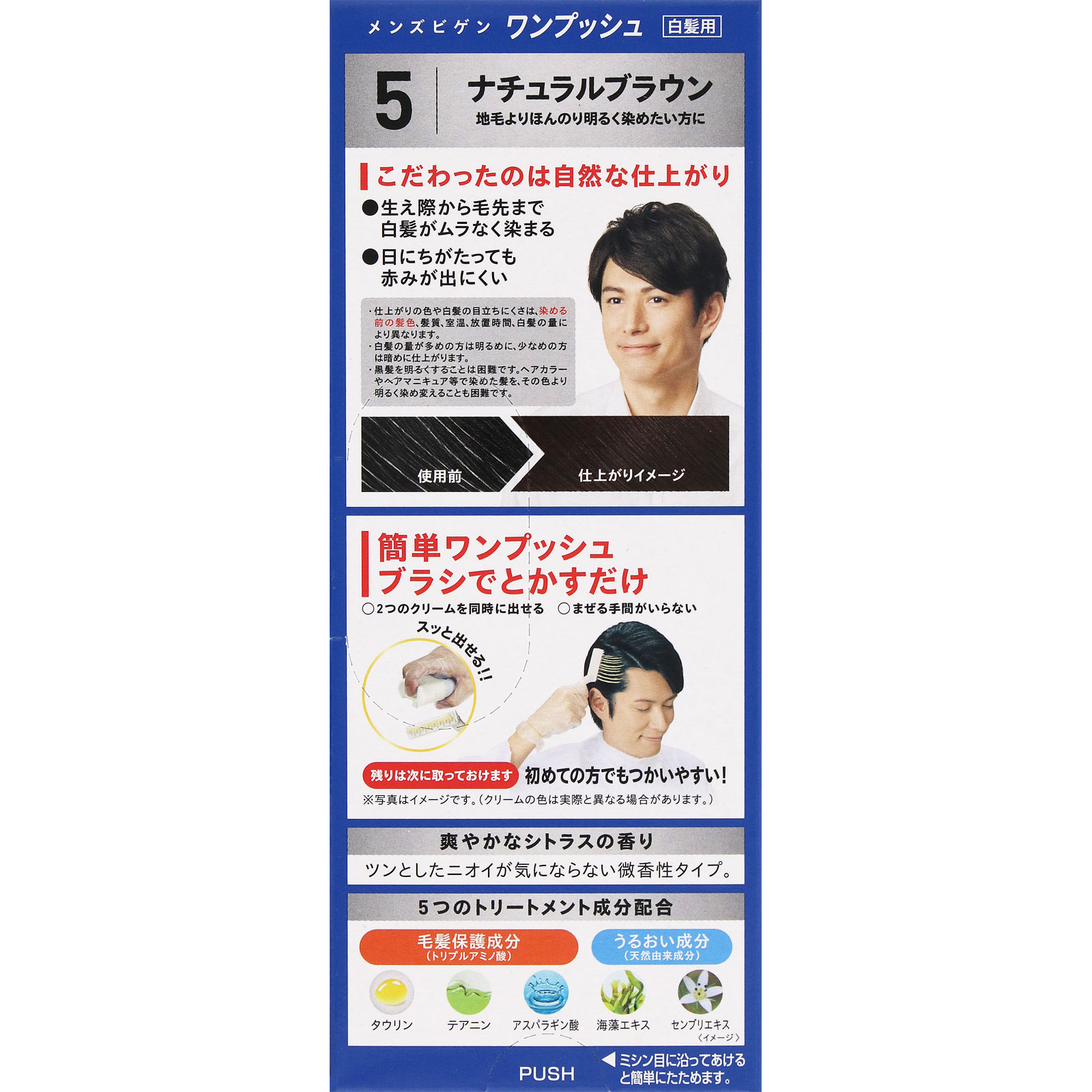 メンズビゲン ワンプッシュ ５ ナチュラルブラウン ４０ｇ＋４０ｇ ホーユー (医薬部外品)