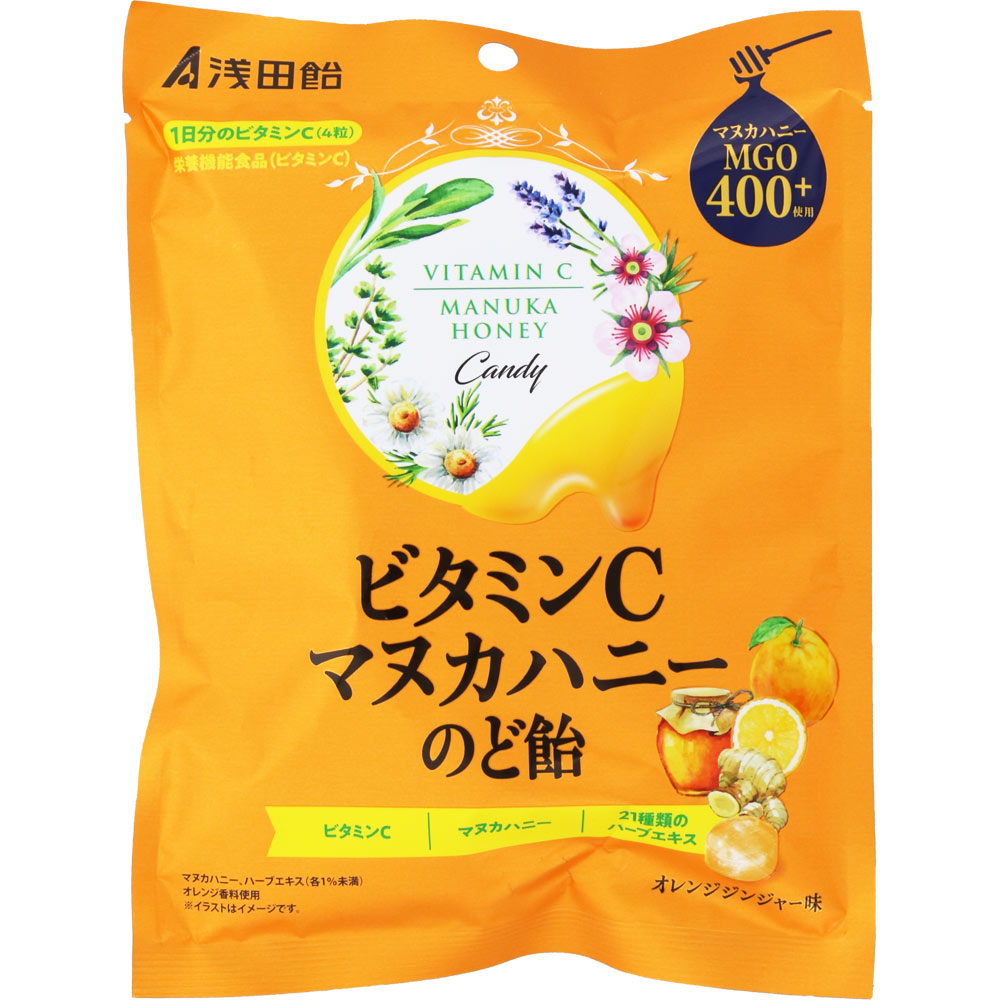 ビタミンＣマヌカハニーのど飴 オレンジジンジャー味 ６０ｇ 浅田飴