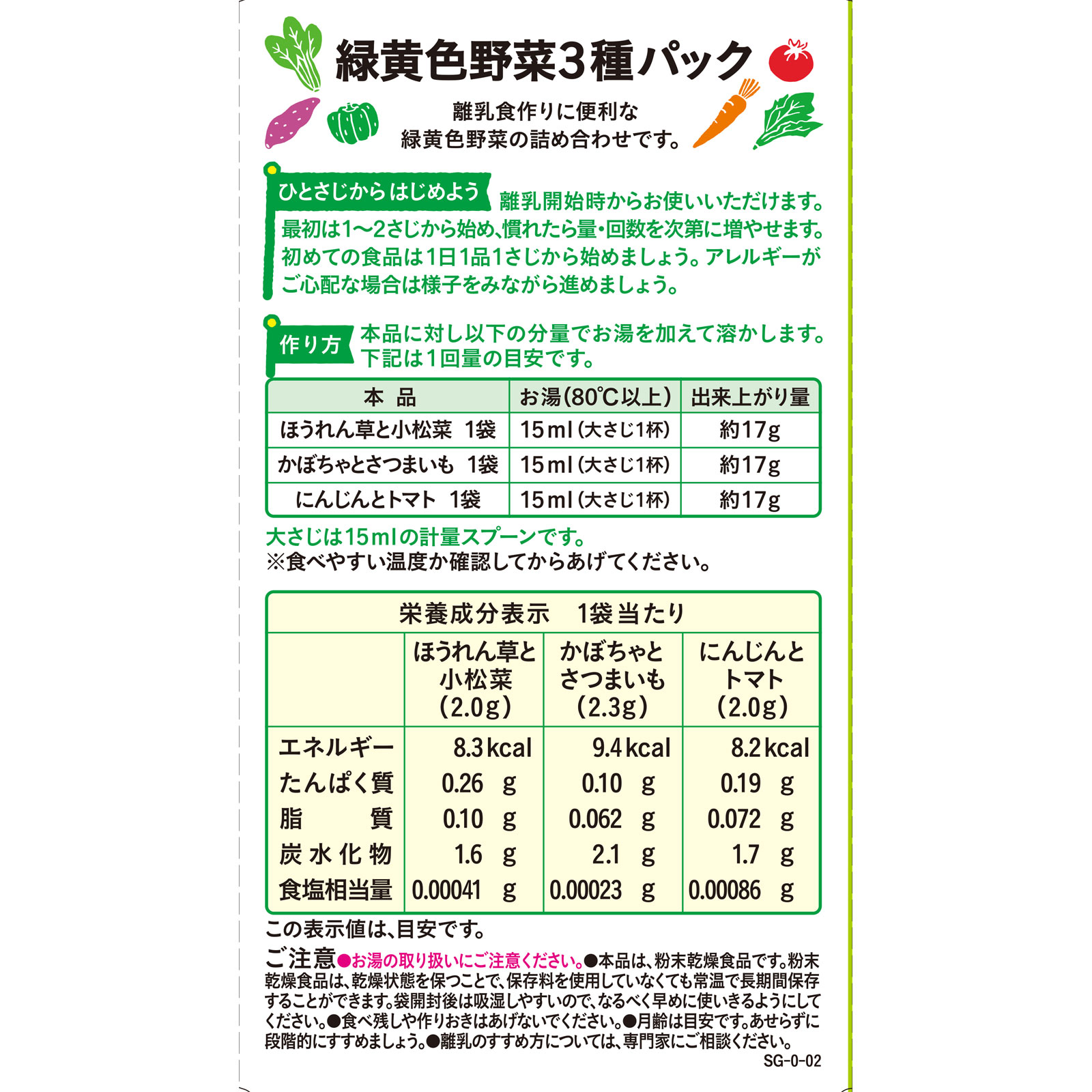 手作り応援 緑黄色野菜３種パック ３種入 和光堂