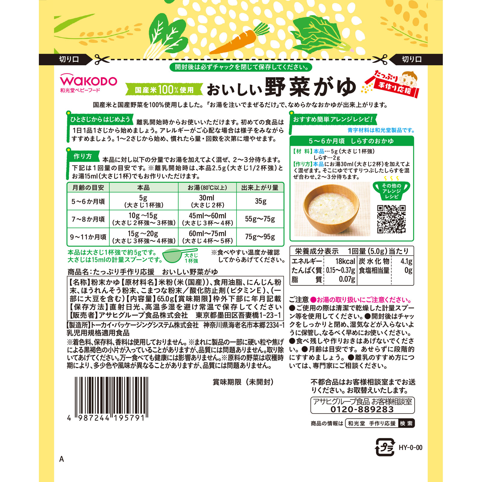 たっぷり手作り応援おいしい野菜がゆ ６５ｇ 和光堂
