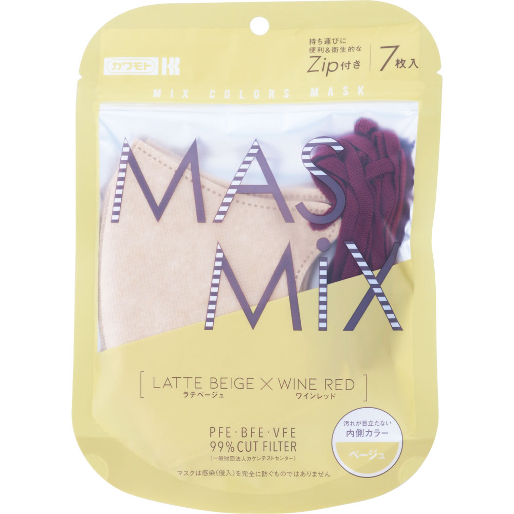 ＭＡＳＭＩＸマスク ラテベージュ×ワインレッド ７枚入 川本産業