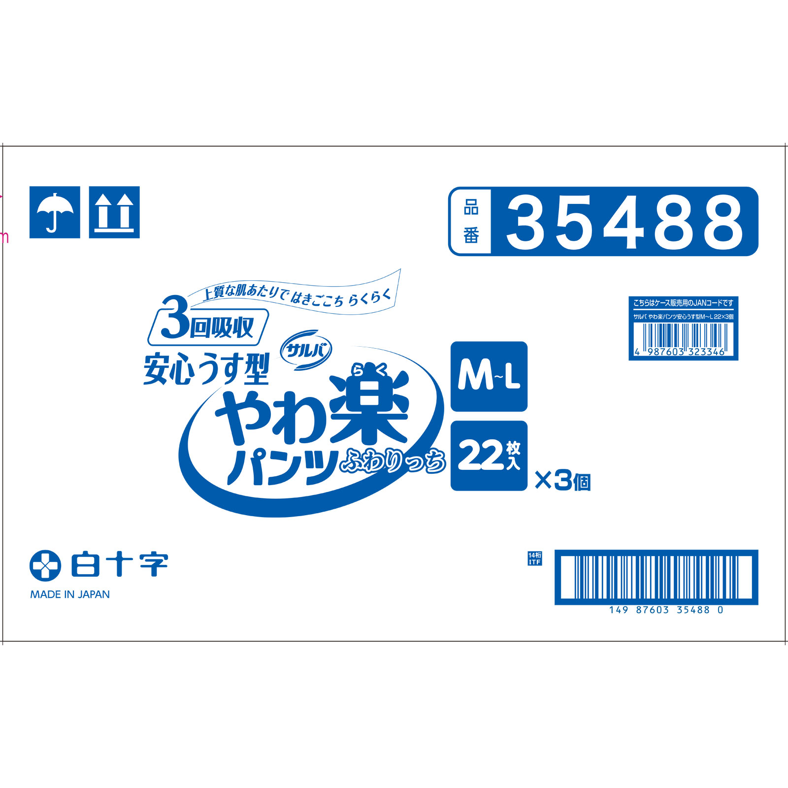 サルバやわ楽パンツ安心うす型 ケース Ｍ－Ｌ 白十字