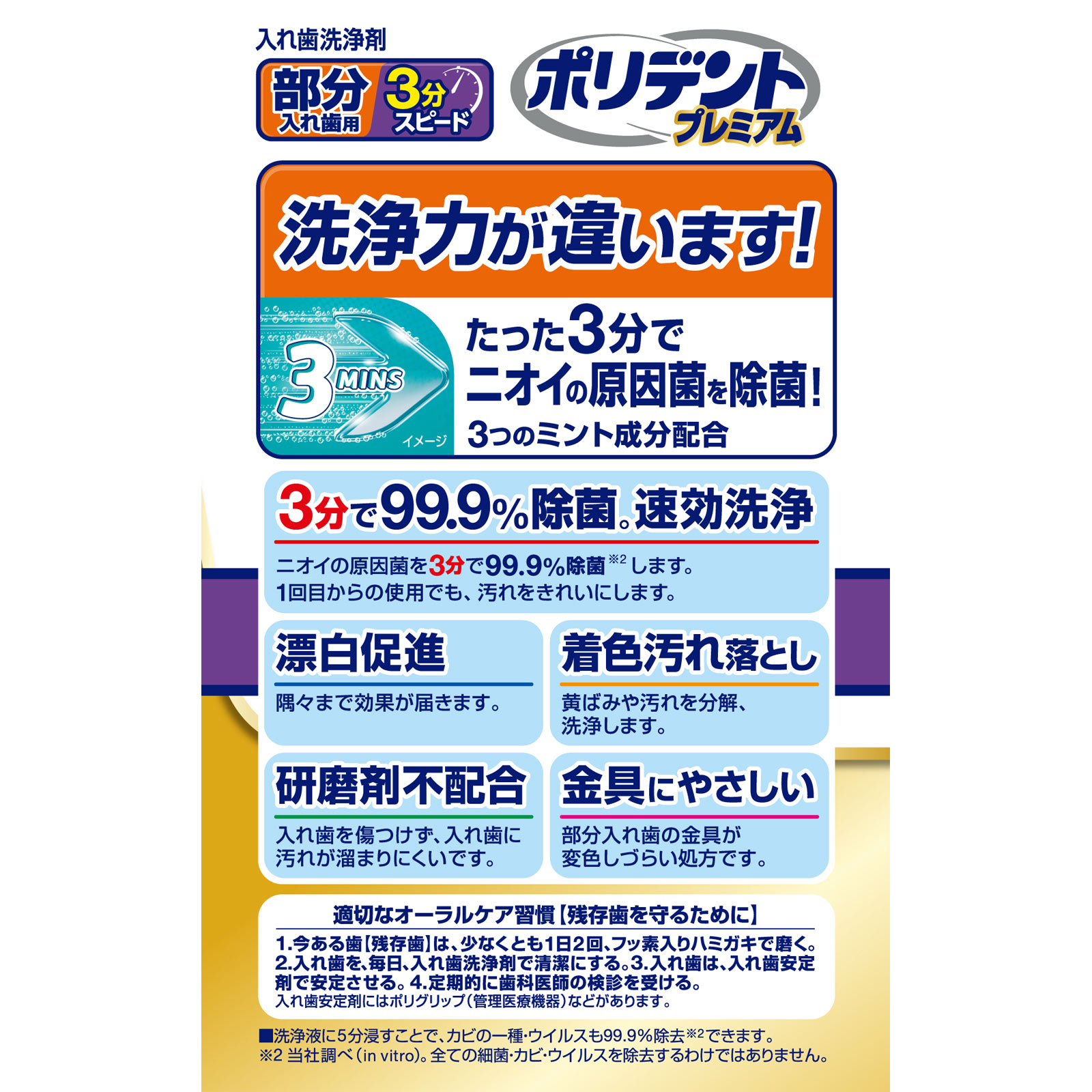 部分入れ歯用３分スピード　ポリデントプレミアム ９６錠 ヘイリオンジャパン