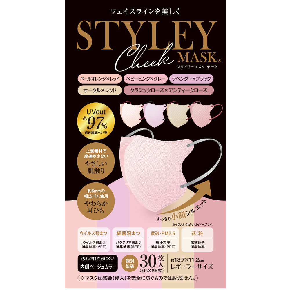 ＳＴＹＬＥＹマスク　ＵＶ　ＣＨＥＥＫ　５色 ３０枚入り やまと工業